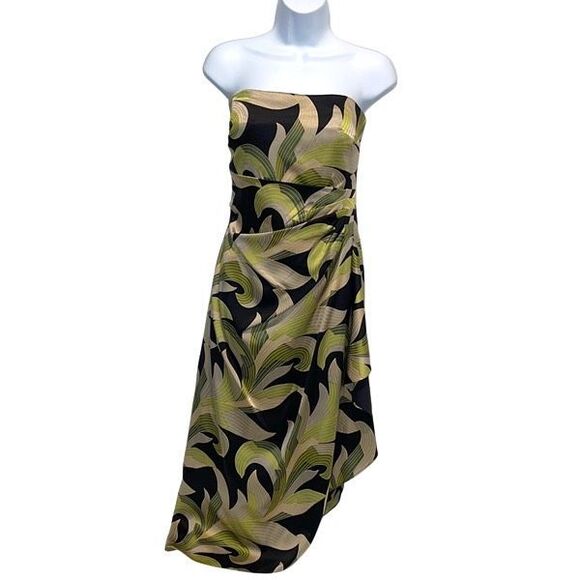 Kay Unger Strapless Side Pleated Midi Asymmetrical Silk Dress Size 10 NWT - Picture 1 of 9